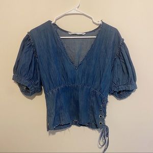 Zara Denim Lace Up Side Top